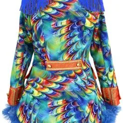 Overig Dames Blazer Orange Rainbow Feathers -Kostuum Winkel dames blazer orange rainbow feathers achterkant met petticoat