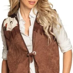 Overig Dames Cowgirl Vest Bruin Met Franjes