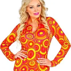 Overig Dames Disco Blouse Seventies Groovy Cirkels Oranje