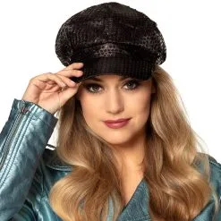 Voorpagina -Kostuum Winkel disco pet pailletten zwart voorbeeld