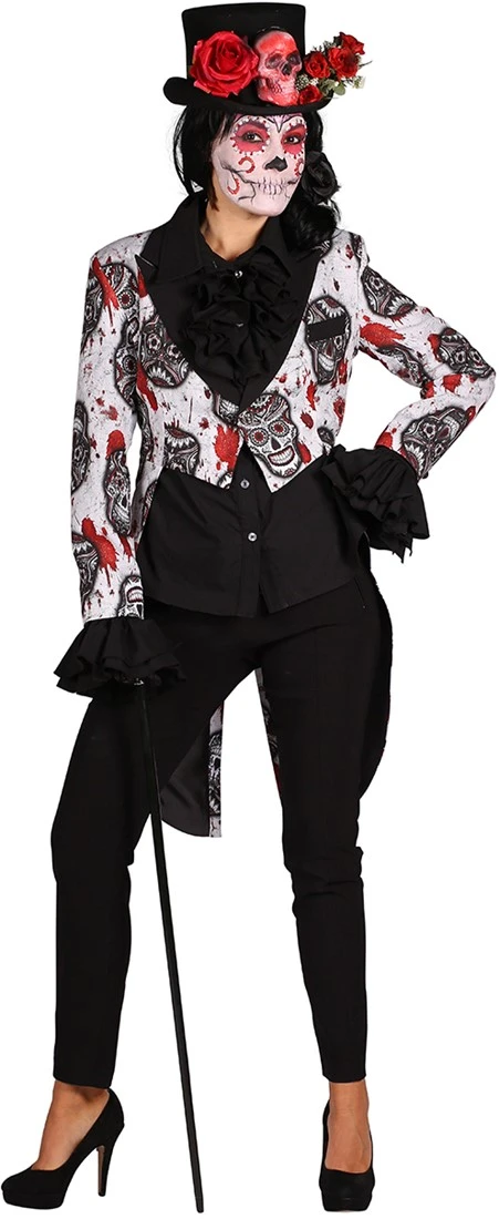 Overig Halloween Dames Slipjas Mexican Skull Black/White 4 Overig Halloween Dames Slipjas Mexican Skull Black/White - Afbeelding 2