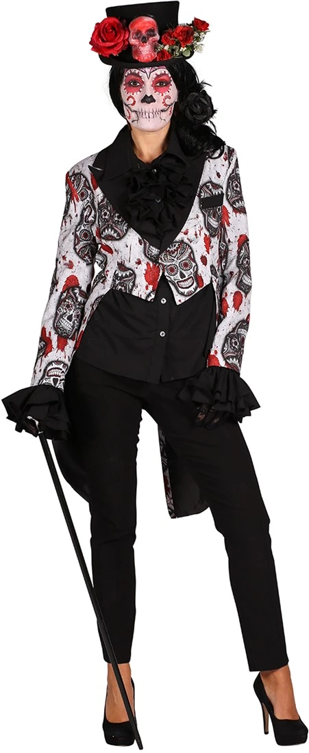 Overig Halloween Dames Slipjas Mexican Skull Black/White 3 Overig Halloween Dames Slipjas Mexican Skull Black/White