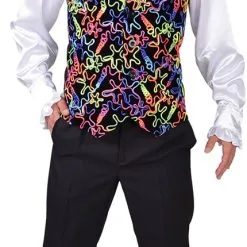 Overig Heren Disco Gilet Zwart Met Fluor Sterren
