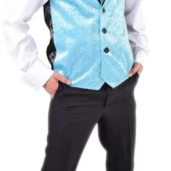 Overig Heren Gilet Turquoise Met Zilveren Pailletten