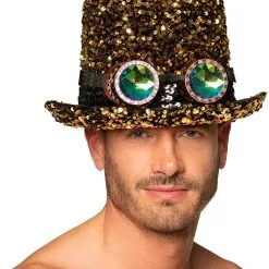 Overig Hoge Hoed Burningman Pailletten Goud-Zwart Met Bril
