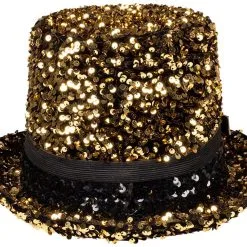 Overig Hoge Hoed Burningman Pailletten Goud-Zwart Met Bril -Kostuum Winkel hoge hoed burningman pailletten goud zwart met bril product achterkant