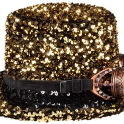 Overig Hoge Hoed Burningman Pailletten Goud-Zwart Met Bril -Kostuum Winkel hoge hoed burningman pailletten goud zwart met bril product zijkant