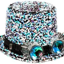 Voorpagina -Kostuum Winkel hoge hoed burningman pailletten pearl met bril product