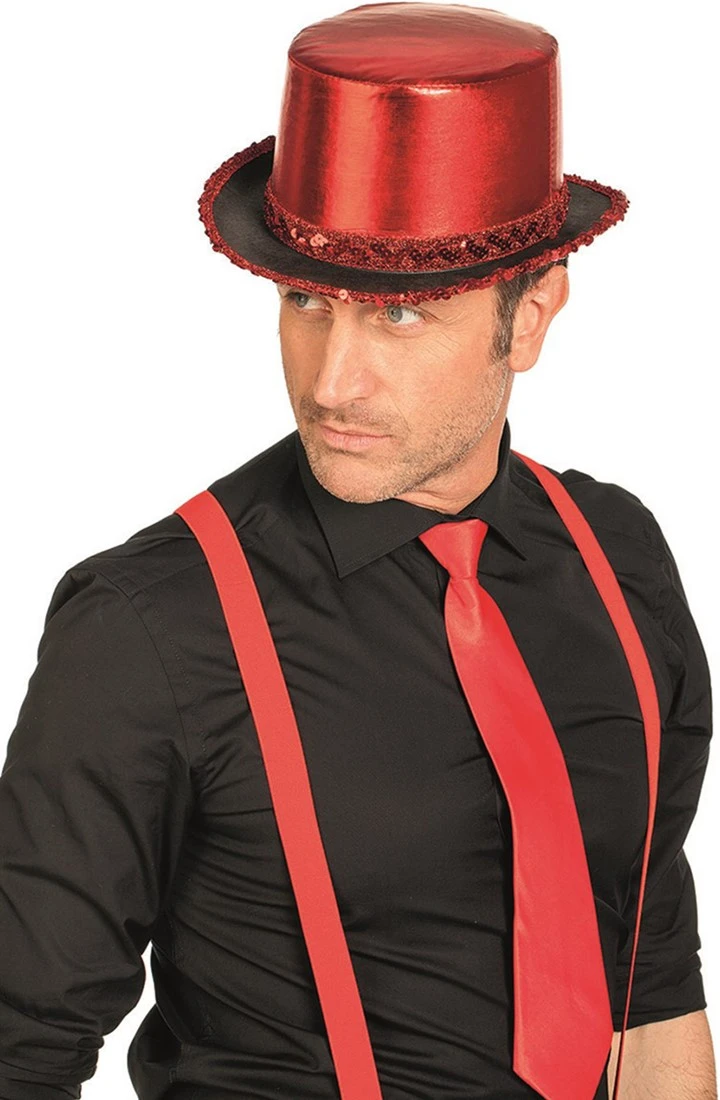 Overig Hoge Hoed Metallic Rood Met Pailletten