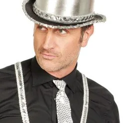 Overig Hoge Hoed Metallic Zilver Met Pailletten -Kostuum Winkel hoge hoed metallic zilver met pailletten 2