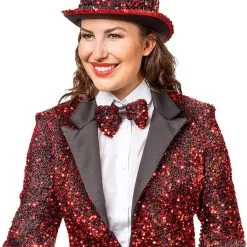 Overig Hoge Hoed Rood Pailletten Dames -Kostuum Winkel hoge hoed rood pailletten dames voorbeeld zijkant
