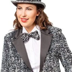 Overig Hoge Hoed Zilver Pailletten Dames -Kostuum Winkel hoge hoed zilver pailletten dames voorbeeld zijkant
