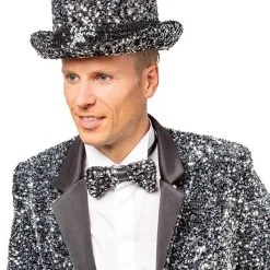 Overig Hoge Hoed Zilver Pailletten Luxe -Kostuum Winkel hoge hoed zilver pailletten luxe voorbeeld zijkant