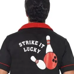 Overig Jaren 50 Bowling Shirt Zwart-Rood -Kostuum Winkel jaren 50 bowling shirt zwart rood close up achterkant