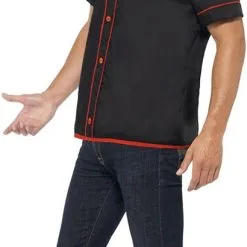 Overig Jaren 50 Bowling Shirt Zwart-Rood -Kostuum Winkel jaren 50 bowling shirt zwart rood zijkant