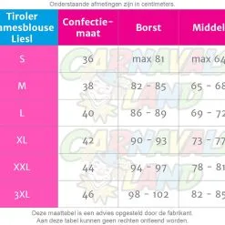 Overig Tiroler Damesblouse Liesl Pink/Wit -Kostuum Winkel maattabel 47