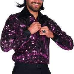 Overig Paarse Disco Blouse Heren Pailletten Luxe