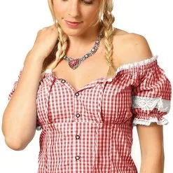 Overig Tiroler Dames Blouse Carmen Rood-Wit