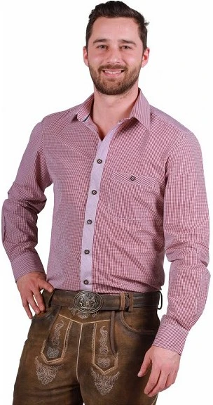 Overig Tiroler Overhemd Markus Wijnrood-Wit 3 Overig Tiroler Overhemd Markus Wijnrood-Wit