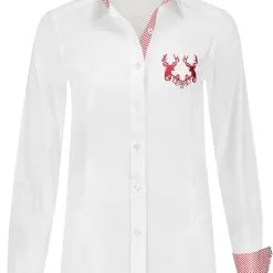 Overig Tiroler Trachtenblouse Rood/Wit Luxe Voor Dames