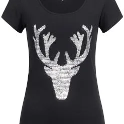 Overig Trachten T-shirt Hert + Zilveren Pailletten Zwart