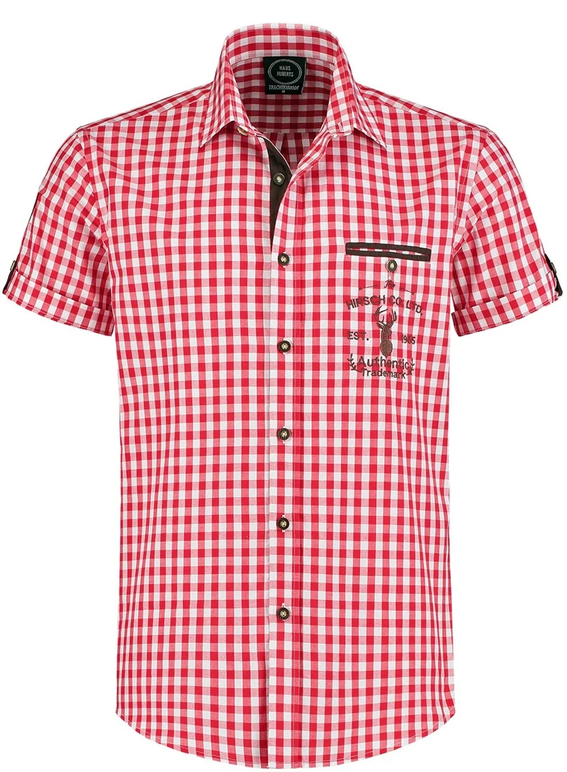Overig Trachtenhemd Rood/Wit Korte Mouw (55% Katoen)
