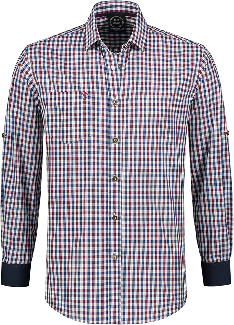 Overig Trachtenhemd Wijnrood/Wit/Donkerblauw (100% Katoen) 3 Overig Trachtenhemd Wijnrood/Wit/Donkerblauw (100% Katoen)