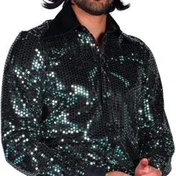 Overig Turquoise Disco Blouse Heren Pailletten Luxe